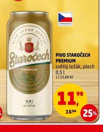 Pivo Staročech premium světlý ležák, plech