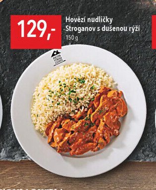 Hovězí nudličky Stroganov s dušenou rýží