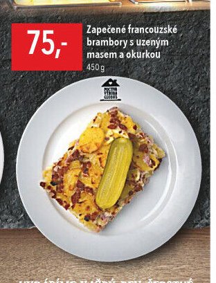 Zapečené francouzské brambory s uzeným masem a okurkou