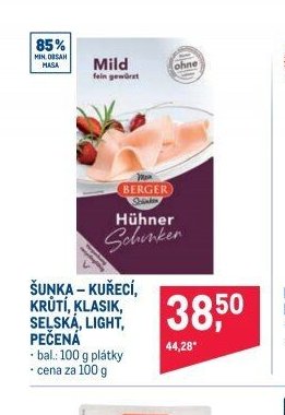 ŠUNKA – KUŘECÍ, KRŮTÍ, KLASIK, SELSKÁ, LIGHT, PEČENÁ