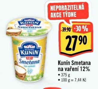 Smetana na vaření Kunín 12%