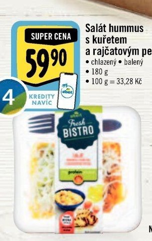 Salát hummus s kuřetem a rajčatovým pestem
