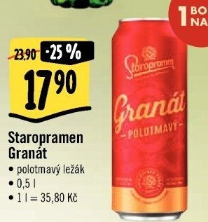 Pivo polotmavý ležák Granát Staropramen