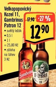 Pivo světlý ležák 12° Patron Gambrinus