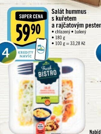 Salát Hummus s kuřetem a rajčatovým pestem s proteiny Albert Fresh Bistro