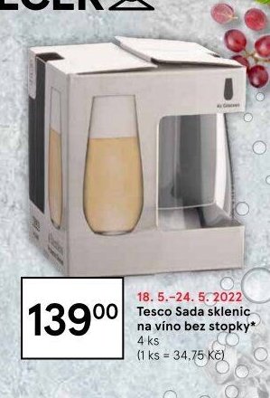 Tesco Sada sklenic na víno bez stopky 4 ks