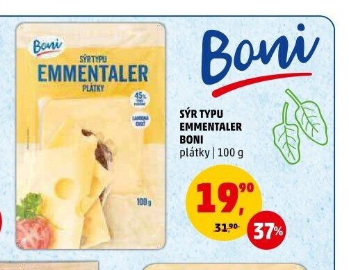 Sýr typu Emmentaler Boni plátky 100 g