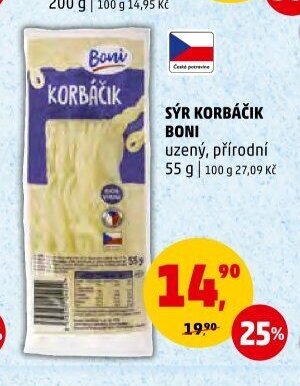 Sýr Korbáčík Boni uzený, přírodní 55 g