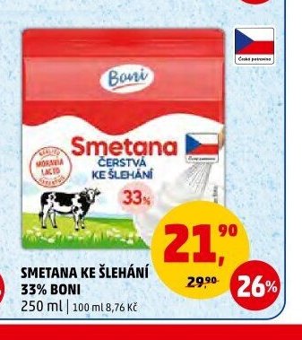 Smetana ke šlehání 33 % Boni 250 ml