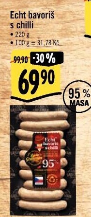 Párek na gril Echt Bavoriš s chilli Láďa Grileman Kostelecké uzeniny