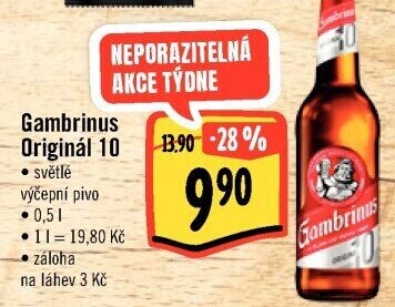 Pivo světlé výčepní Originál 10° Gambrinus