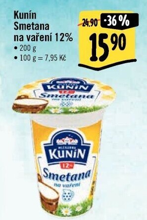 Smetana na vaření Kunín 12%