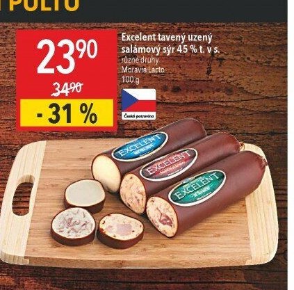 Excelent tavený uzený salámový sýr 45 % t. v s.