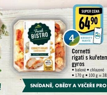 Cornetti rigati s kuřetem gyros Albert Fresh Bistro