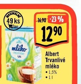 Mléko trvanlivé Albert - 1,5% polotučné