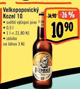 Pivo světlé výčepní 10°Velkopopovický Kozel