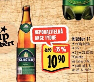 Pivo světlý ležák 11° Klášter