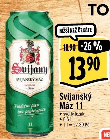 Pivo světlý ležák 11° Svijanský Máz Svijany