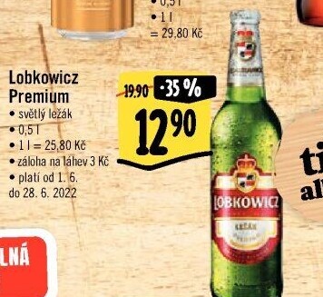 Pivo světlý ležák Premium Lobkowicz