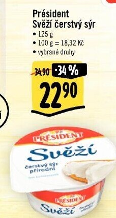 Svěží čerstvý sýr Président