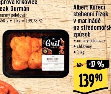 Kuřecí stehenní řízek v marinádě Středomoří Albert Gril
