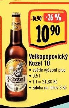 Pivo světlé výčepní 10°Velkopopovický Kozel