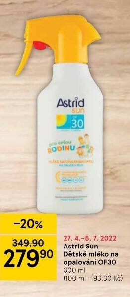 Astrid Sun Dětské mléko na opalování OF30, 300 ml