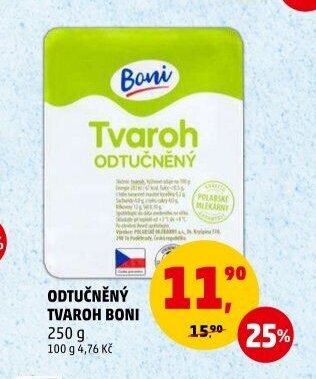 Odtučněný tvaroh Boni 250 g