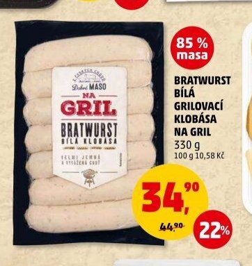 Bratwurst bílá grilovací klobása na gril