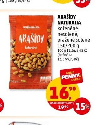 ARAŠÍDY NATURALIA kořeněné nesolené, pražené solené 150/200 g