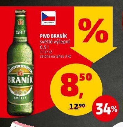 Pivo Braník světlé výčepní 0,5 l