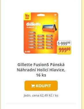 Gillette Fusion5 Pánské Náhradní Holicí Hlavice, 16 ks