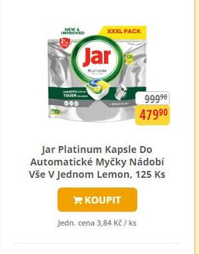 Jar Platinum Kapsle Do Automatické Myčky Nádobí Vše V Jednom Lemon, 125 Ks