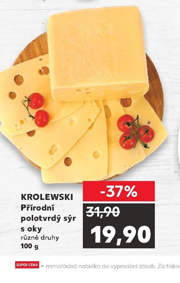 Krolewski Přírodní polotvrdý sýr s oky 100 g