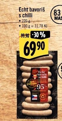 Párek na gril Echt Bavoriš s chilli Láďa Grileman Kostelecké uzeniny