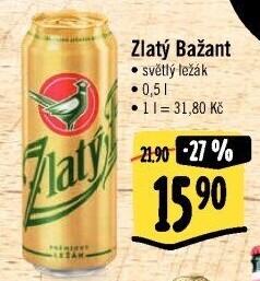 Pivo světlý ležák 12° Zlatý Bažant