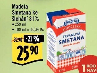 Smetana ke šlehání trvanlivá Jihočeská Madeta 31%