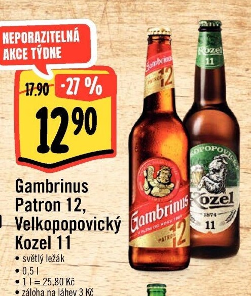 Pivo ležák 11° Velkopopovický Kozel
