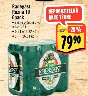 Pivo světlé výčepní Rázná 10° Radegast
