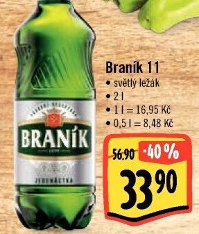 Pivo světlý ležák 11° Jedenáctka Braník