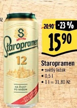 Pivo světlý ležák Staropramen