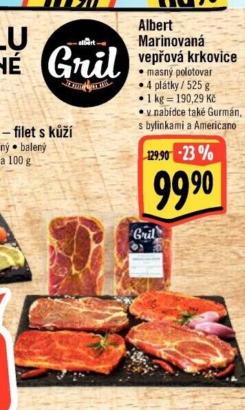 Vepřová krkovice marinovaná bez kosti Gurmán Albert Gril