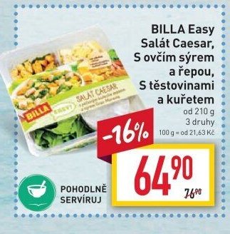 BILLA Easy Salát Caesar, S ovčím sýrem A těstovinami a kuřetem