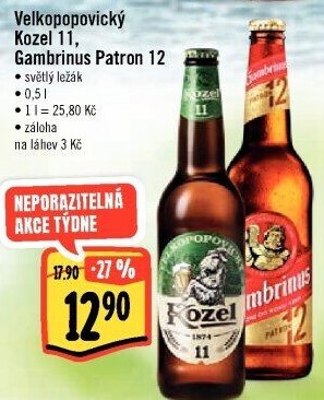 Pivo ležák 11° Velkopopovický Kozel