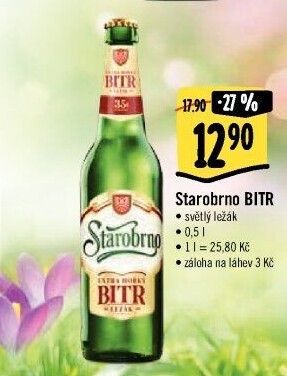 Pivo světlý ležák Bitr Starobrno