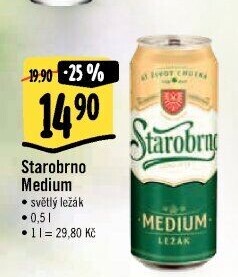 Pivo světlý ležák nepasterizovaný 11° Medium Starobrno