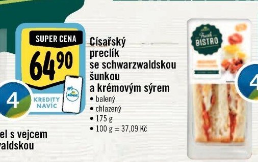Císařský preclík se schwarzwaldskou šunkou a krémovým sýrem