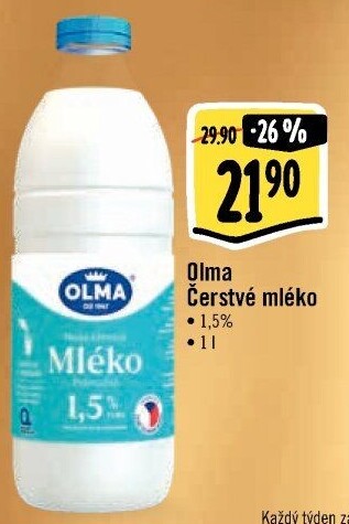 Mléko čerstvé Olma - 1,5% polotučné