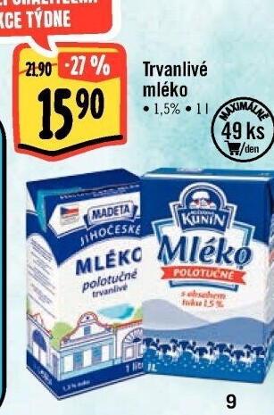 Mléko trvanlivé Jihočeské Madeta - 1,5% polotučné