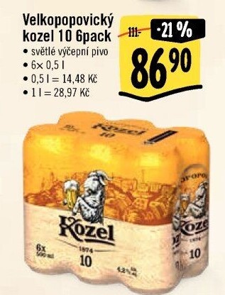 Pivo světlé výčepní 10°Velkopopovický Kozel